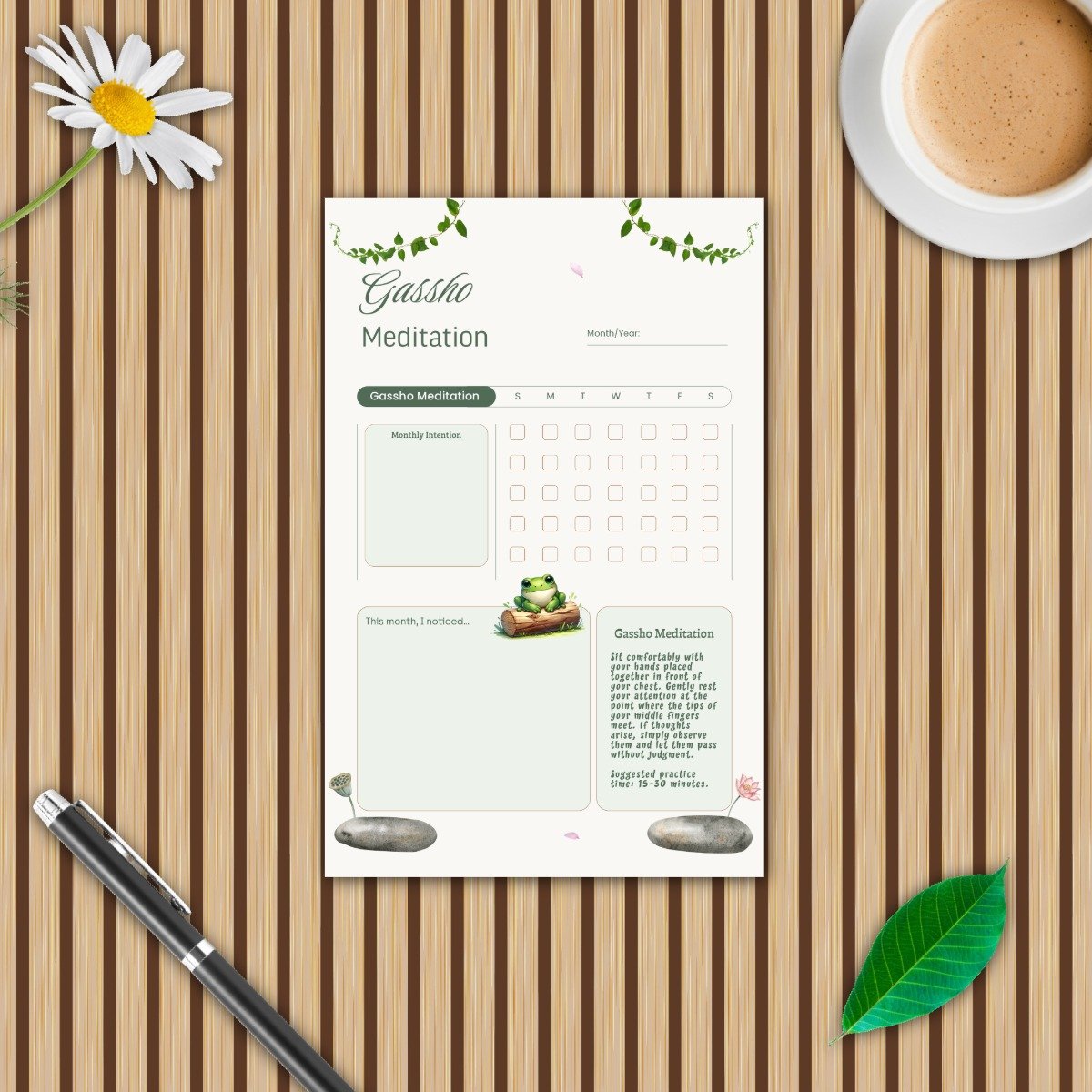 A Gentle Reiki Practice: Weekly & Monthly Tracker Bundle — Frog Garden Collection