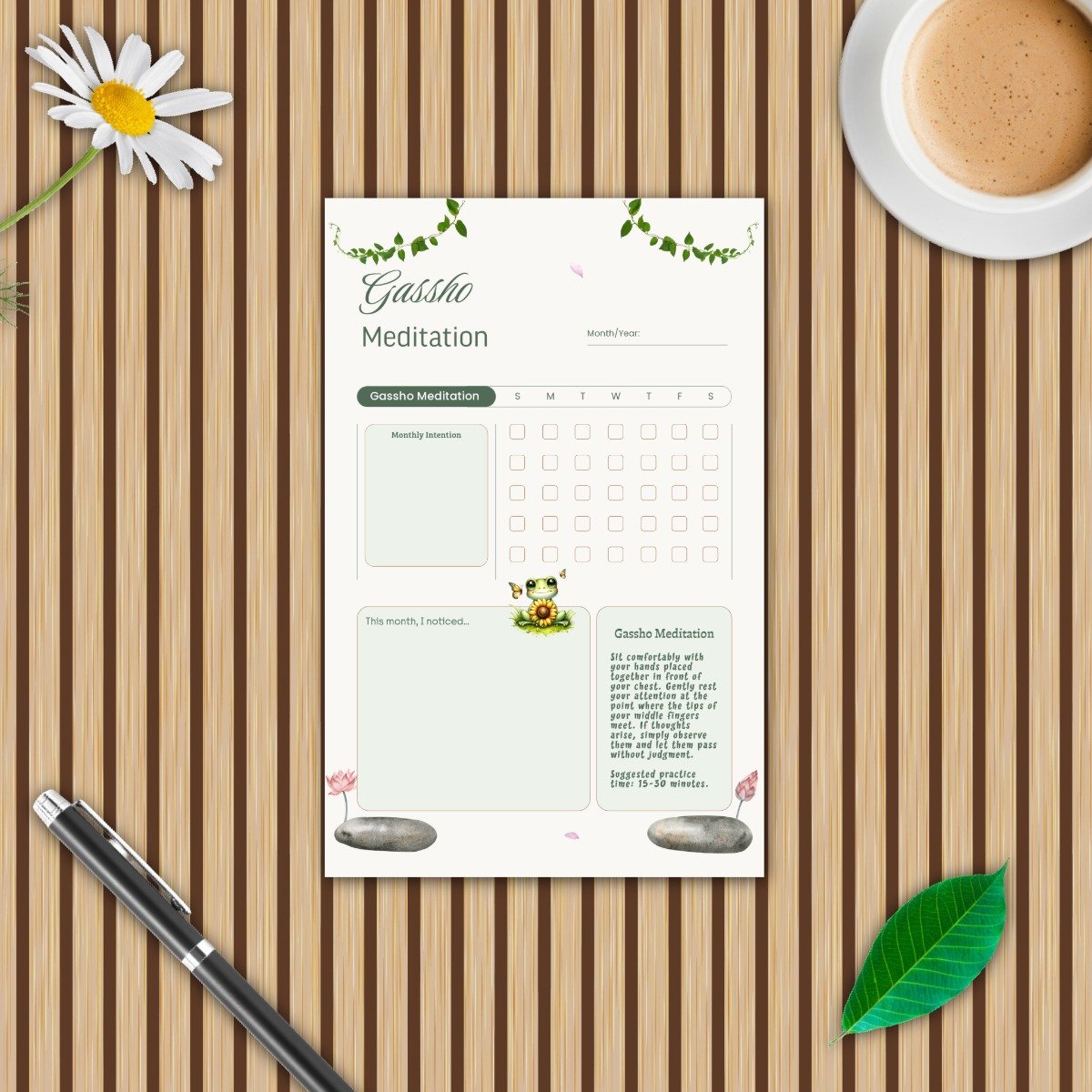 A Gentle Reiki Practice: Weekly & Monthly Tracker Bundle — Frog Garden Collection - Image 11
