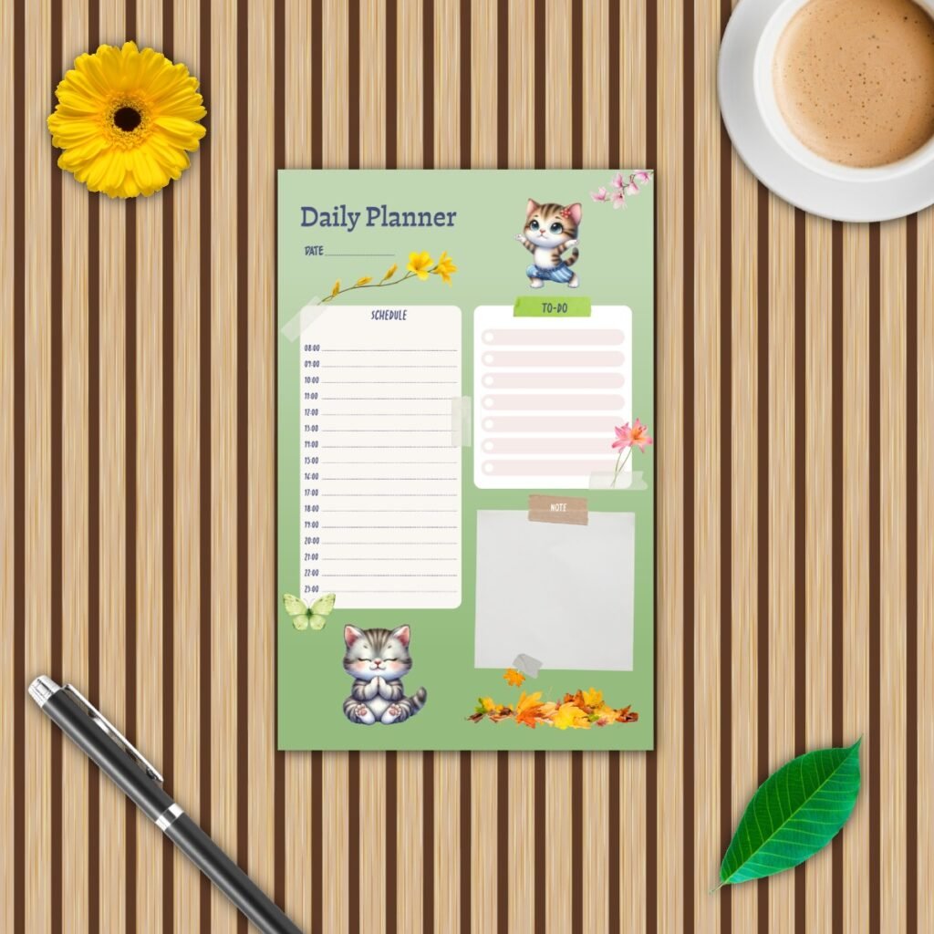 Mindful Paws: A 7-Day Cat Yoga Daily Planner Printable